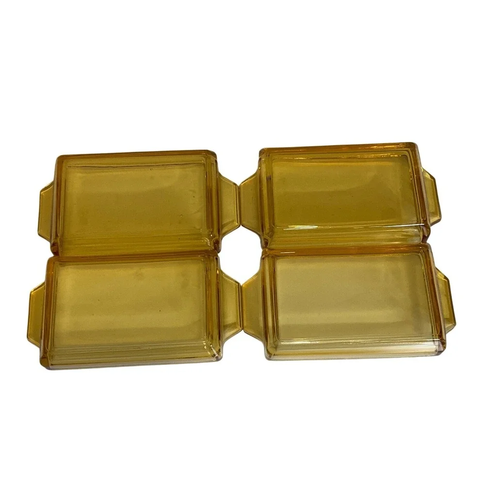 Antique Vintage Czech Art Deco Amber Glass 5-Piece Vanity Set Serving Tray MCM